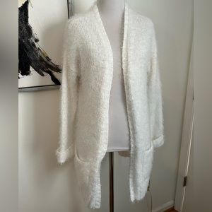 Mudd White Fuzzy Open Front Cardigan Sweater Size Small